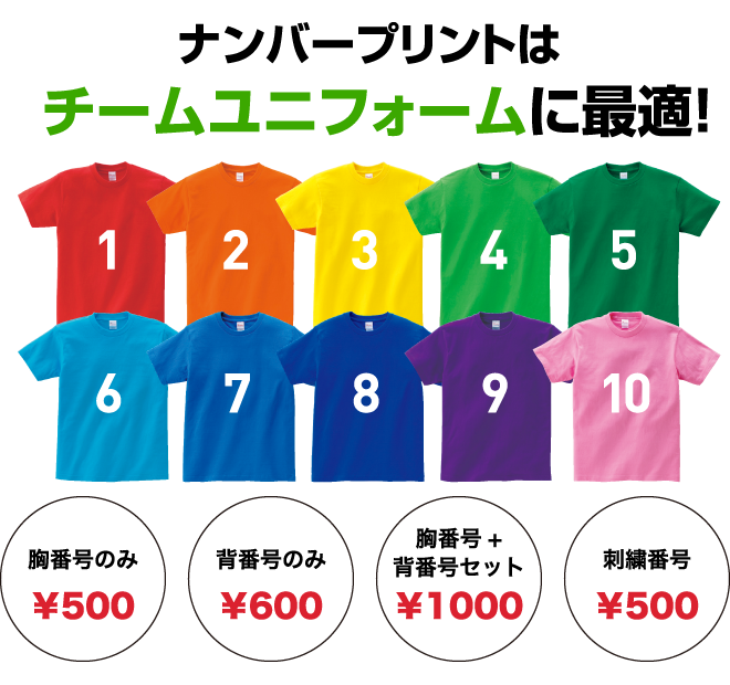 ナンバリングウェア／番号Tシャツ、胸番号ポロシャツ、袖番号刺繍